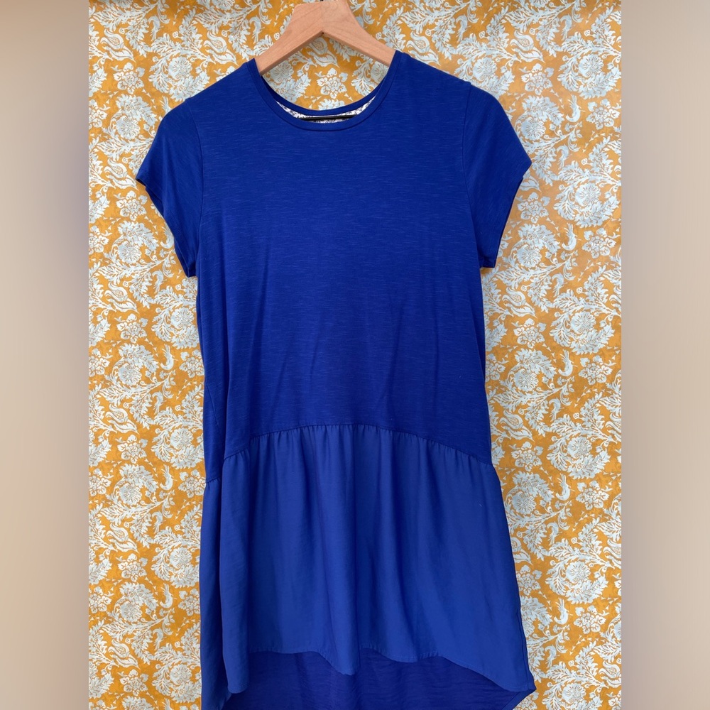 Anthropologie Dolan Left Coast Cobalt Blue Peplum Short Sleeve Tunic